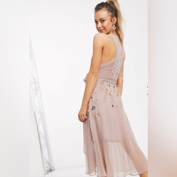 ASOS DESIGN delicate floral embellished midi dress with wrap waist - Picture 3 of 8